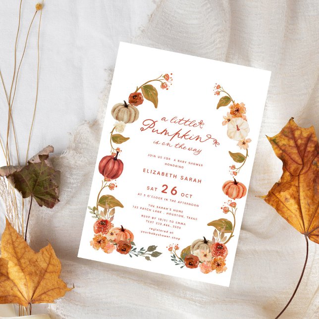 A Little Pumpkin Fall Floral Bow Baby Shower Invitation (Creator Uploaded)