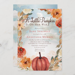A Little Pumpkin   Fall Floral Girl Baby Sprinkle Invitation