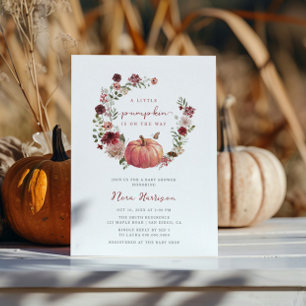 A Little Pumpkin Fall Floral Wreath Baby Shower Invitation