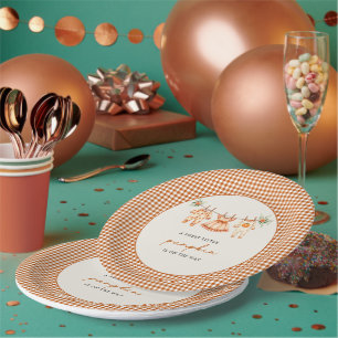 A Little Pumpkin Fall Gingham Fall Baby Shower Paper Plate