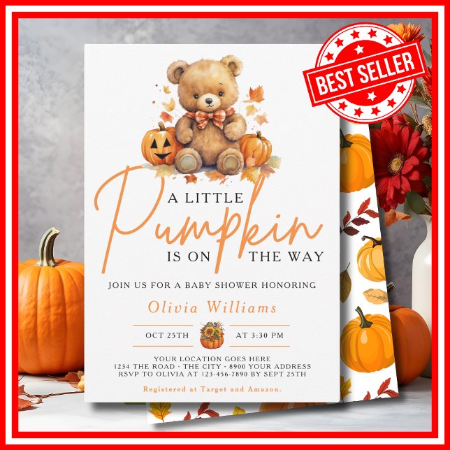 A Little Pumpkin Fall Halloween BEAR Baby Shower Invitation (A Little Pumpkin Fall Halloween BEAR Baby Shower Invitation)