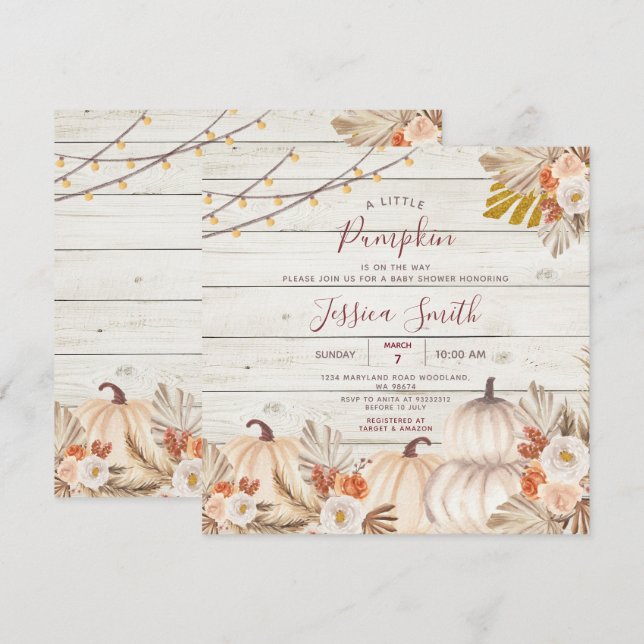 A little Pumpkin Fall in Love Wood Baby Shower  Invitation (Front/Back)