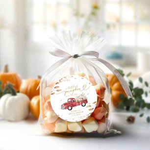 A Little Pumpkin Fall Red Vintage Truck Favour Classic Round Sticker