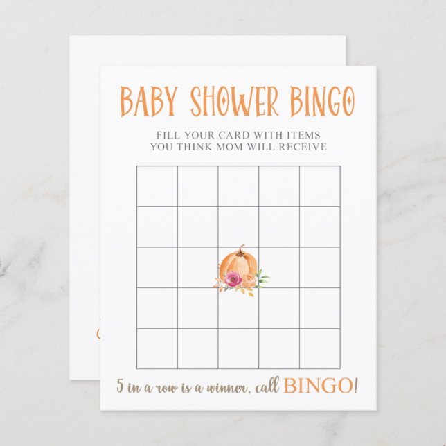 A Little Pumpkin Floral Baby Shower Bingo Game (Front/Back)