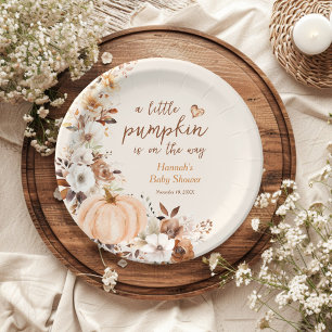 A Little Pumpkin Floral Baby Shower  Paper Plate