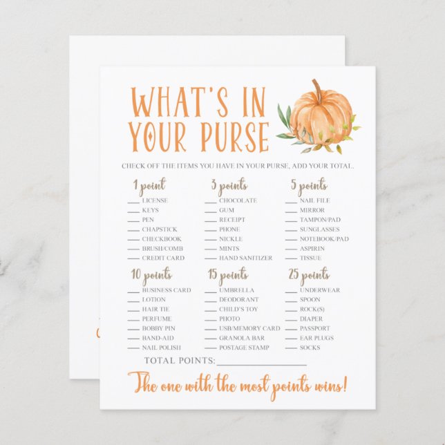 A Little Pumpkin Floral Baby Shower Purse Game (Front/Back)