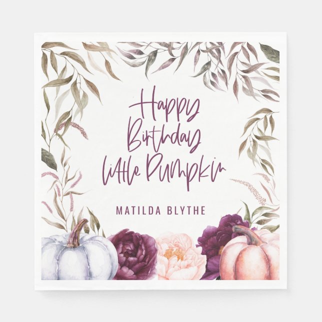 A little pumpkin floral fall birthday party  napkin (Front)
