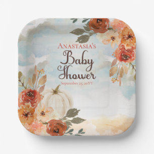 A Little Pumpkin   Floral Girl Baby Shower  Paper  Paper Plate