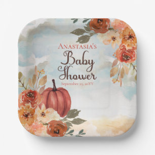 A Little Pumpkin   Floral Girl Baby Shower  Paper Plate