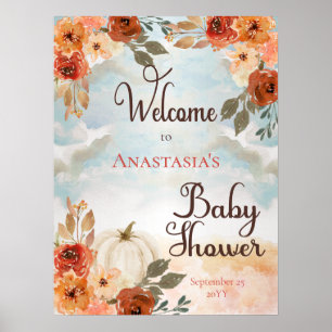 A Little Pumpkin   Floral Girl Baby Shower Welcome Poster