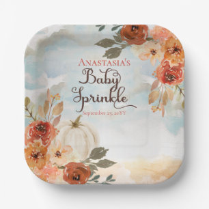 A Little Pumpkin   Floral Girl Baby Sprinkle Paper Plate