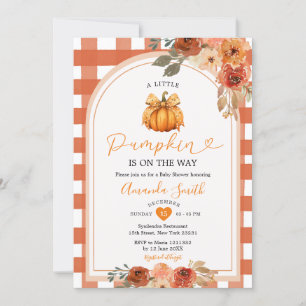 A Little Pumpkin Floral Orange Gingham Baby Shower Invitation