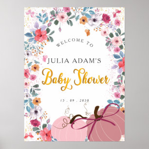 A little Pumpkin Flower Wreath Fall on the way Poster