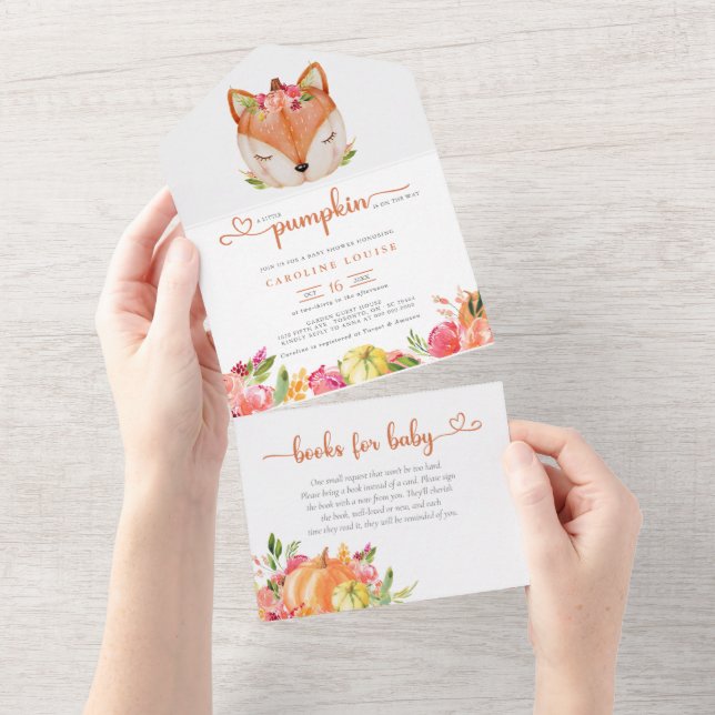 A Little Pumpkin Fox Is On The Way Baby Shower All In One Invitation (Tearaway)