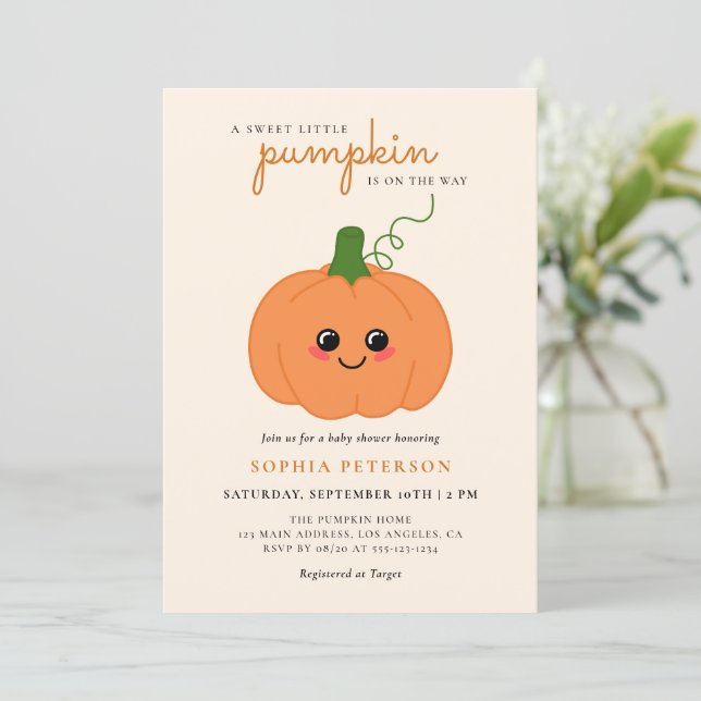 A Little Pumpkin Gender Neutral Fall Baby Shower Invitation (Standing Front)