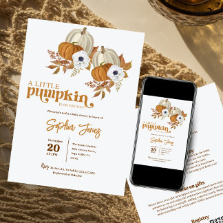 A little pumpkin gender neutral fall baby shower invitation