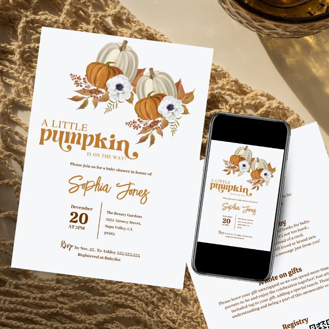 A little pumpkin gender neutral fall baby shower  invitation (Creator Uploaded)