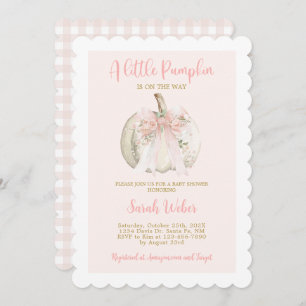 A little pumpkin gingham fall baby shower girl invitation