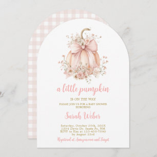 A little pumpkin gingham fall baby shower girl invitation