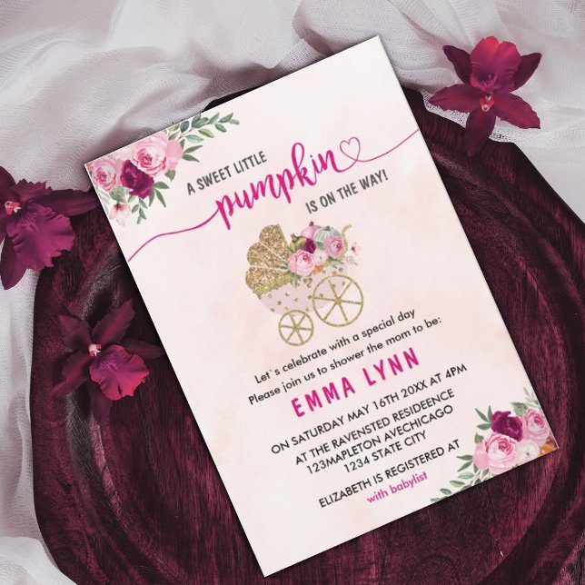 A Little Pumpkin Girl Baby Shower Invitation (#zazzlemade #pumpkin #fall #babyshower)