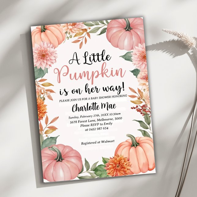 A Little Pumpkin Girl Fall Floral Baby Shower Invitation (Creator Uploaded)