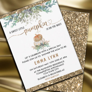 A Little Pumpkin Gold Baby Shower Invitation