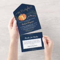 A little Pumpkin Gold Navy Blue Baby Shower