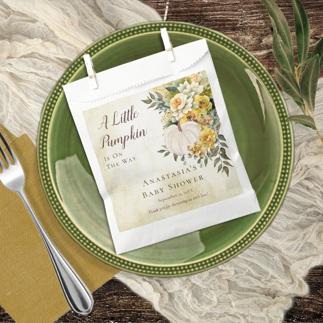 A Little Pumpkin Harvest Gold Floral Baby Shower Favour Bag ("A Little Pumpkin Is On The Way" White Pumpkin and Yellow Fall Floral Baby Shower Favor Bags)