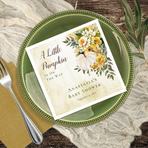 A Little Pumpkin Harvest Gold Floral Baby Shower Napkin