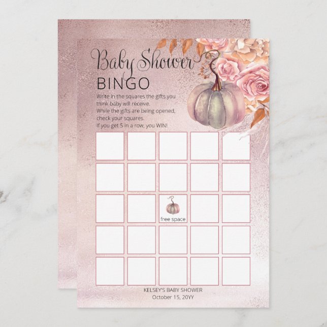 A Little Pumpkin Is Blooming Pink Baby  Bingo Card (Front/Back)