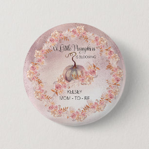 A Little Pumpkin Is Blooming Pink Baby Shower 6 Cm Round Badge