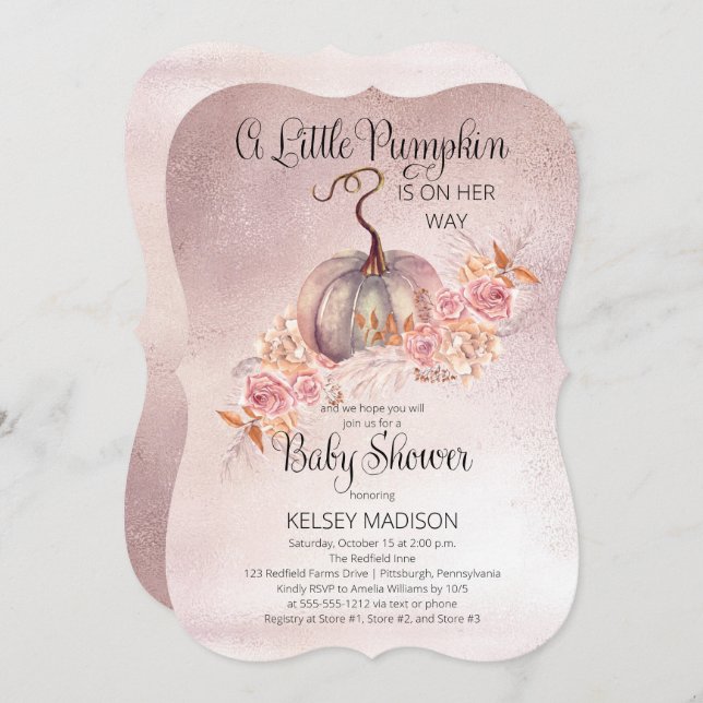 A Little Pumpkin Is Blooming Pink Baby Shower Invitation (Front/Back)