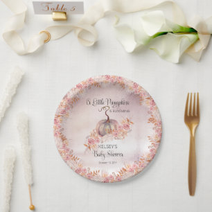 A Little Pumpkin Is Blooming Pink Baby Shower  Pap Paper Plate