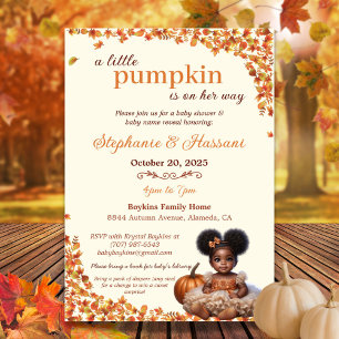 A Little Pumpkin is on Her Way Afro Puff Baby Girl Invitation