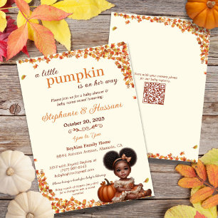 A Little Pumpkin is on Her Way Afro Puff Baby Girl Invitation
