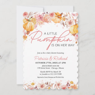 A Little Pumpkin Is On Her Way Baby Shower Invitation