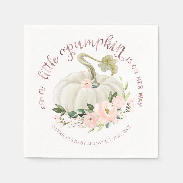  A Little Pumpkin Is On Her Way Baby Shower Napkin (Front)