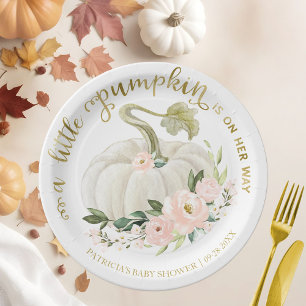 A Little Pumpkin is on her Way Baby Shower Paper Plate