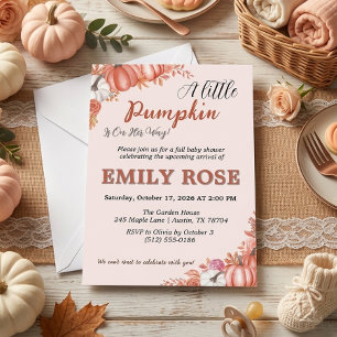 A Little Pumpkin Is On Her Way Fall Baby Shower Invitation