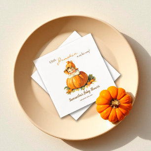A Little Pumpkin Is On Her Way Fall Baby Shower  Napkin