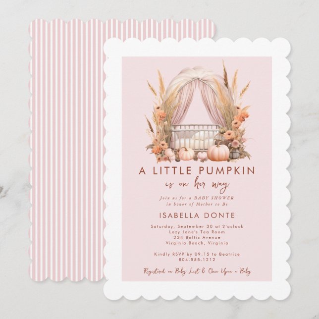A Little Pumpkin Is on Her Way Girl Baby Shower  Invitation (Front/Back)