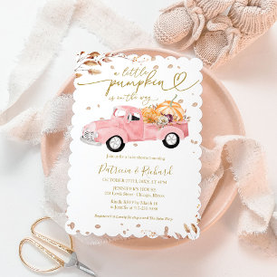 A Little Pumpkin Is On Her Way Girl Baby Shower Invitation