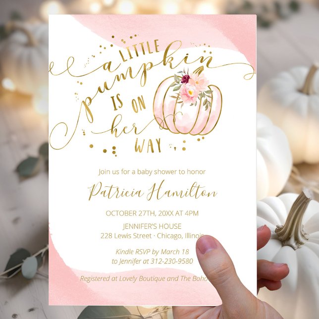A Little Pumpkin Is On Her Way Girl Baby Shower Invitation (Creator Uploaded)