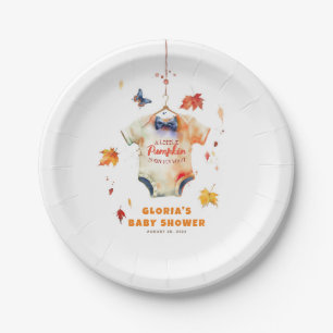 A Little Pumpkin Is On His Way Baby Shower Paper Plate