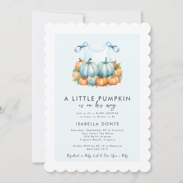 A Little Pumpkin Is on His Way Boy  Baby Shower  Invitation (Front)