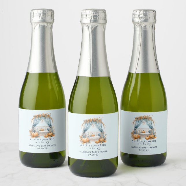 A Little Pumpkin Is On His Way Boy Baby Shower  Sparkling Wine Label (Bottles)