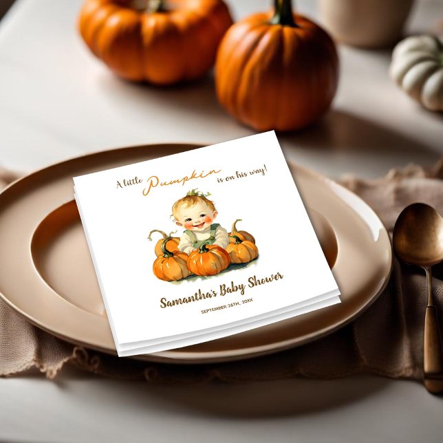 A Little Pumpkin Is On His Way Fall Baby Shower  Napkin (Creator Uploaded)