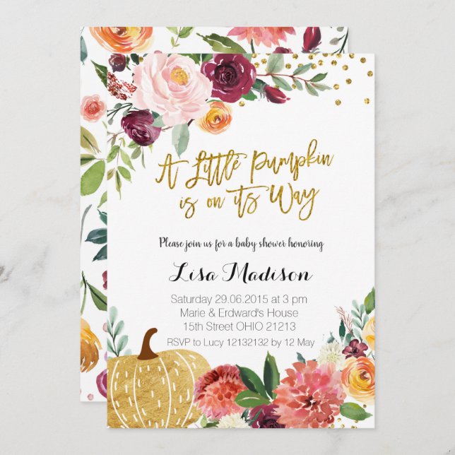 A little Pumpkin is on Its Way Fall Baby Shower Invitation (Front/Back)