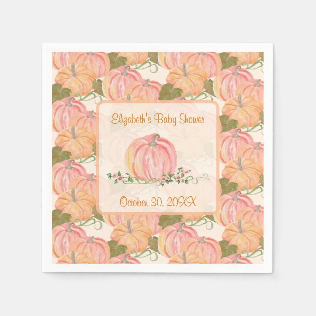 A Little Pumpkin Is On The Way Autumn Baby Shower  Napkin (Front)