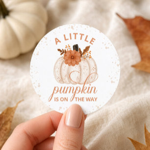 A Little Pumpkin Is on the Way Baby Shower Classic Round Sticker